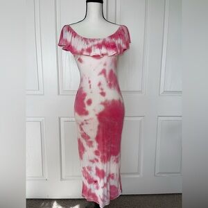 Elegant Pink Tie-Dye Off-Shoulder Dress